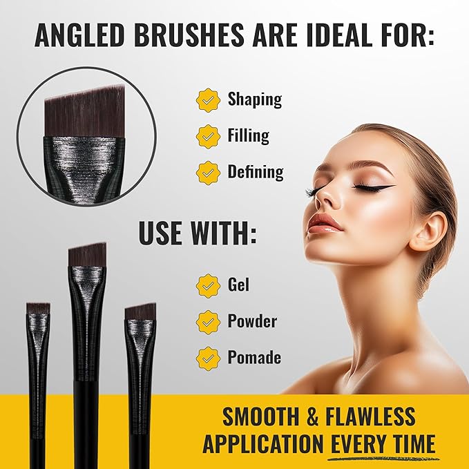 Eyeliner & Eyebrow Brush Set | Fine Angled, Slanted, Ultra-Thin Flat Makeup Brushes for Precision Gel & Brow Tinting with Soft Synthetic Hairs