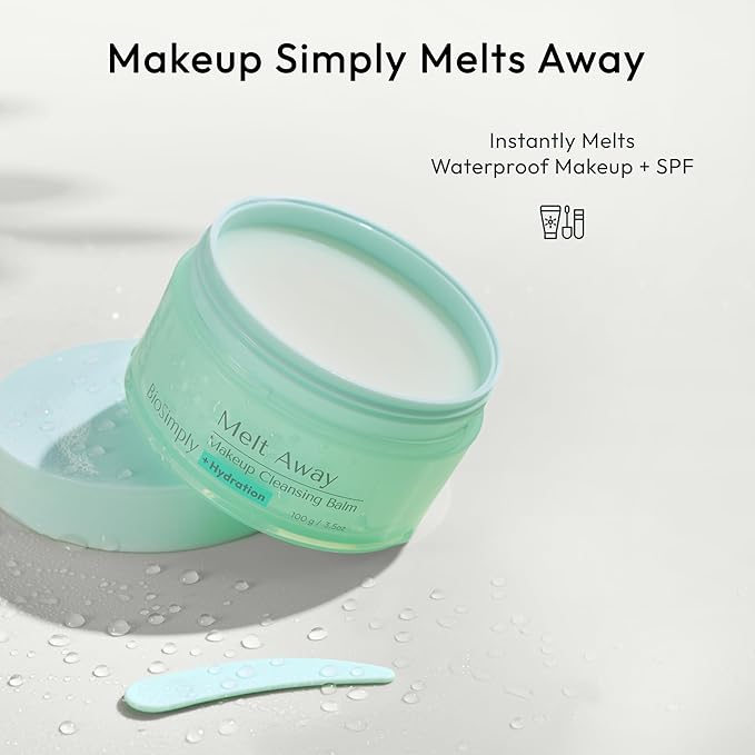 BioSimply Makeup Cleansing Balm, Hydrating Makeup Remover, Melts Away Waterproof Makeup and Sunscreen, with Hyaluronic Acid and Ceramide NP, for All Skin Types. 3.5oz / 100g