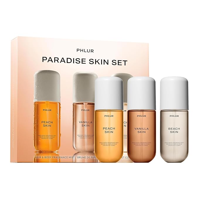 PHLUR Paradise Skin Hair and Body Mist Set ($78 Value) - Travel Size Fragrance Trio Gift Set (3 x 3 fl oz)