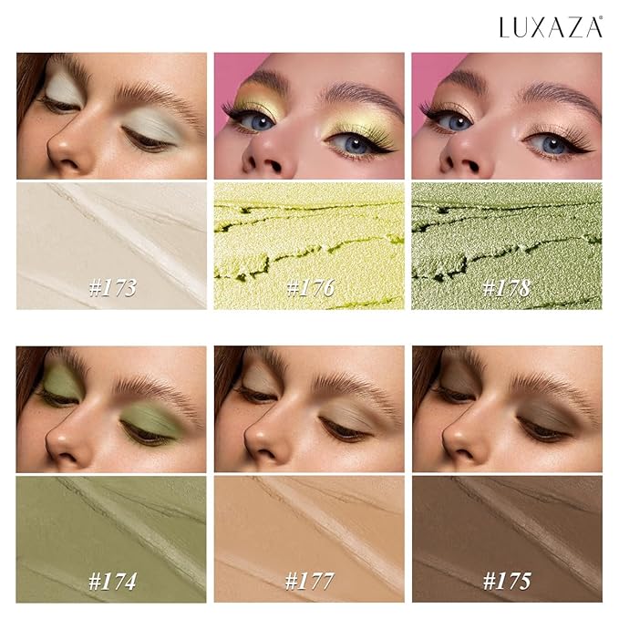 LUXAZA PRO FIREFLIES LIGHT Eyeshadow Stick Makeup 6PCS Set, Green Metallic Shimmer Matte Cream Eye Shadow Eyeliner Brightener Pencil Crayon - FIREFLIES LIGHT