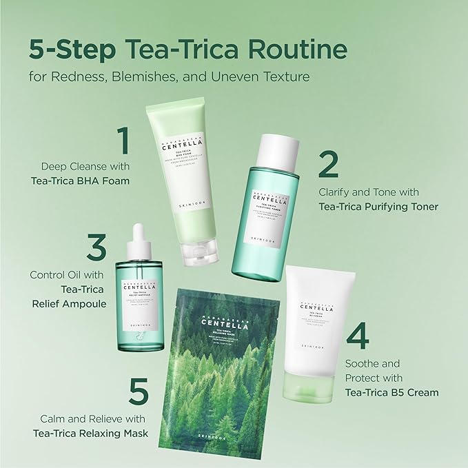 SKIN1004 Tea-Trica Relief Ampoule, 3.38 fl.oz,100ml, Korean Face Serum with Cica & Tea Tree, Facial Serum with Madagascar Centella, Hydrating & Calming Ampoule for Soothing Effect, Korean Skin Care