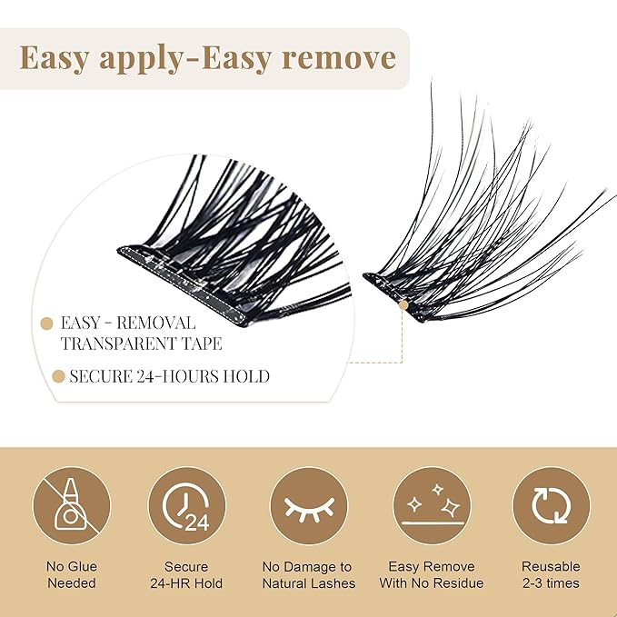 Sassy Wispy 10-14mm Self-adhesive Glue free Easy Removal DIY Fluffy lash extension D Curl Thick natural 5D Upgrade False Eyelashes 120 clusters Tweezer free