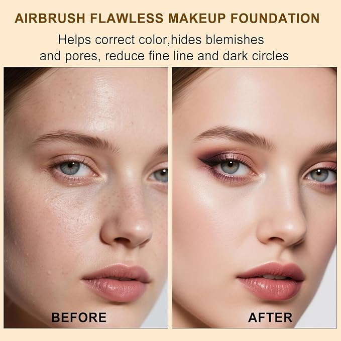 Airbrush Makeup Foundation,SPF 35 Full Coverage Foundation for Mature Skin, Older Women and Middle-aged，Lightweight & Moisturizing, Buildable Coverage Skin Tone Correcting,Radiance Skin (2# Beige)