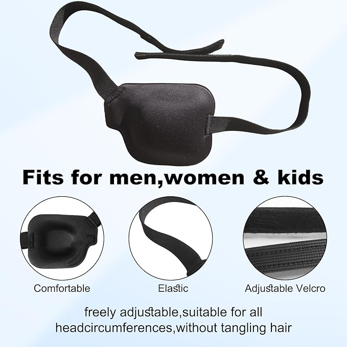 2Pcs 3D Right Eye Patches for Adults, Adjustable Medical Lazy Eyepatch,Black