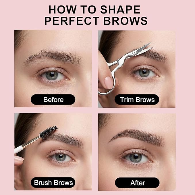 6 Pcs Eyebrow Scissors and Brush Set, Includes 3 Stainless Steel Scissors & 3 Eyebrow Brushes, Professional Brow Grooming Kit for Women Men