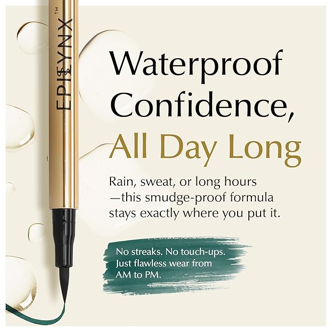 EPILYNX Liquid Eyeliner - Hypoallergenic Eyeliner with Fine Brush Tip, Long-Lasting Waterproof Eye Liner - Cruelty-Free, Vegan, Gluten-Free, Smooth Application Liquid Eye Liner, Green 2mL