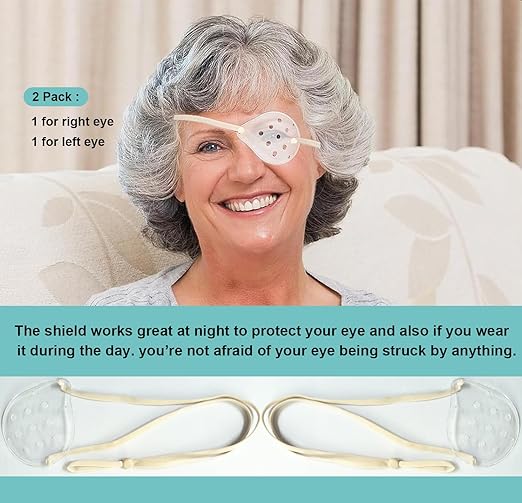2pcs Clear Eye Shield for Cataract Surgery Hard Vented Eye Protector Patch with Extended Elastic Band, Plastic Eyes Guard Covering After Surgery for Sleeping Protection(Beige)