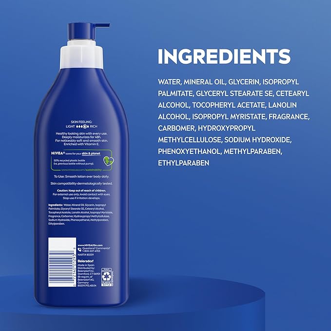 NIVEA Original Moisture Body Lotion with Vitamin E,48-Hour Body Moisturizer for Normal to Dry Skin,16.9 Fl Oz Pump Bottle, (Pack of 2)