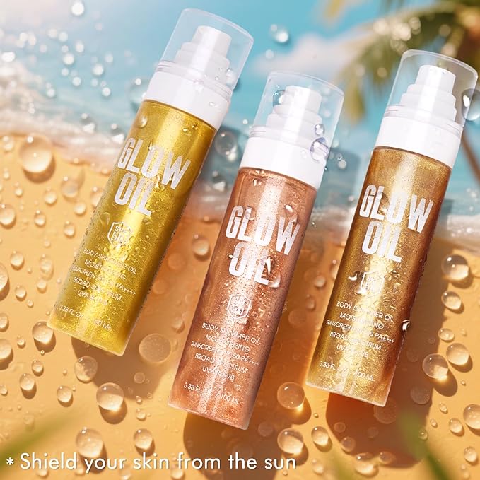 Sunscreen Body Glow Oil【SPF 50】【Lightweight】【Natural Ingredient】Broad Spectrum Shimmer Sunscreen For Face and Body, GOLD
