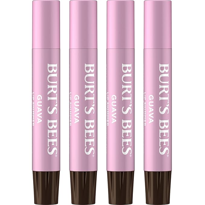 Burt's Bees Shimmer Lip Tint Set, Mothers Day Gifts, Tinted Lip Balm Stick, Moisturizing for All Day Hydration with Natural Origin Glowy Pigmented Finish & Buildable Color, Guava (4-Pack)