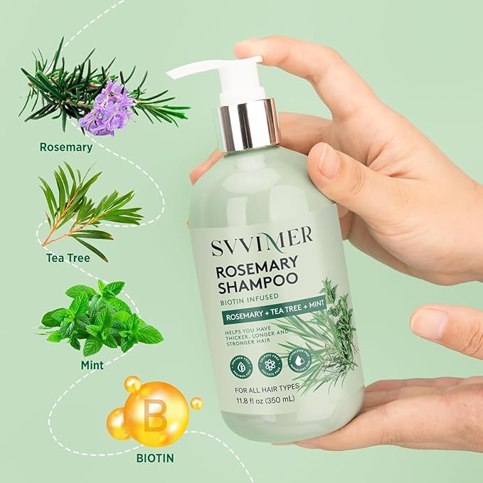 Svvimer Hair Thickening Shampoo and Conditioner - Rosemary Shampoo with Biotin Tea Tree Oil Mint for Thinning Hair - Sulfate Free for Women and Men