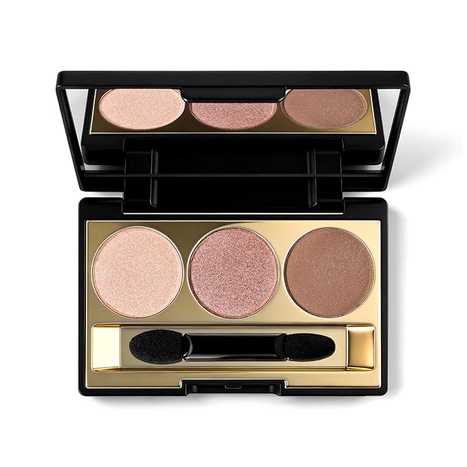 KYDA 3 Colors Eyeshadow Plaette, Shimmer Rose Golden Brown Eyeshadow, Pearl Champagne Eyes Shadow, Lasting High Pigmented Warm Rosy Eye Shadow, Mini Eyes Glitter Makeup Pallet for All Skin