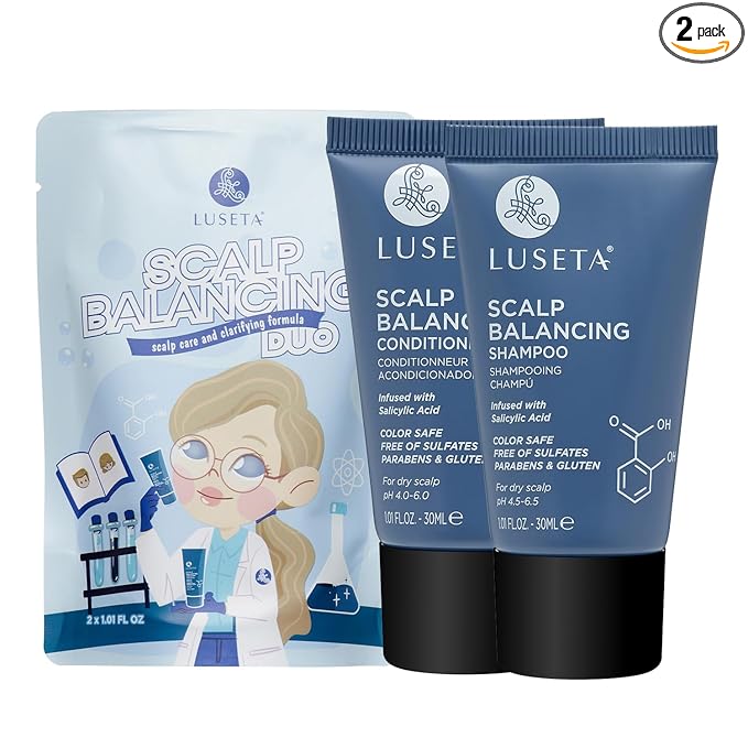 Luseta Scalp-Balancing Travel Size Shampoo and Conditioner Set for Women, Salicylic Acid Travel Shampoo and Conditioner, Anti-Dandruff Shampoo for Men, Clarifying, pH-Balanced, 2 x 1.01 Fl Oz