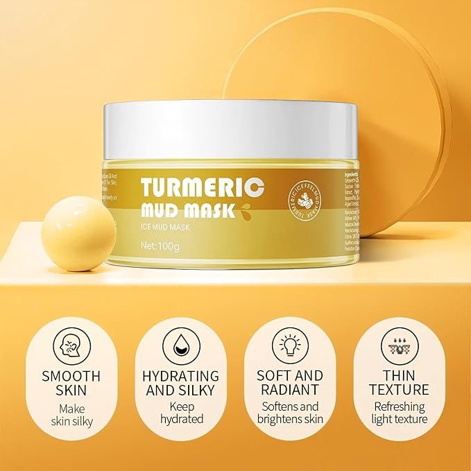 Turmeric Clay Face Mask – Natural Facial Mask for Deep Cleansing, Oil Control, Pore Refining & Hydrating – Skincare Face Mask for All Skin Types, 100ML