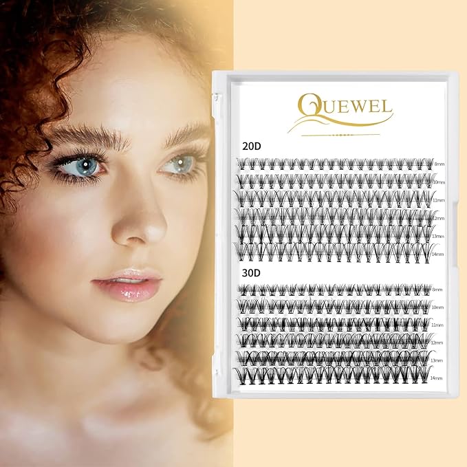QUEWEL Lash Clusters 240Pcs Individual Lashes 20D+30D C Curl 8-14mm Length DIY Lash Extension Soft False Eyelashes Wispy Cluster Lashes Easy to Create Natural Look At Home(20D+30D-C-MIX8-14)
