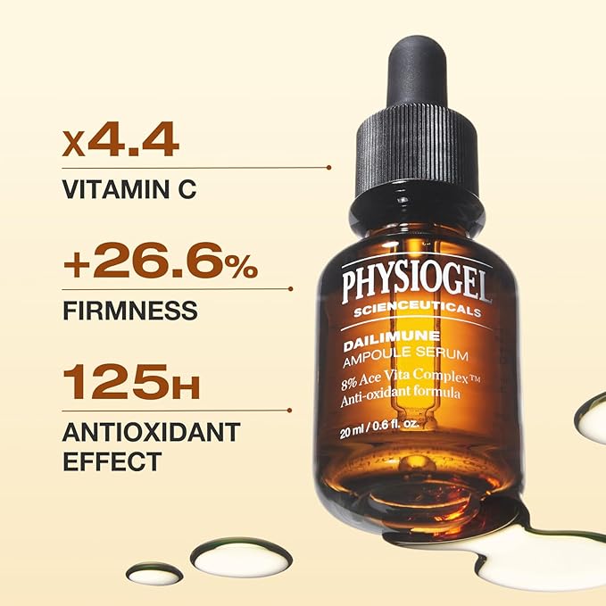 Physiogel Dailimune Ampoule Serum, 8% Vitamin Serum for Even Skin Tone, Improves Appearance of Dark Spots, Lightweight, For All Skin Types, 1.01 fl. oz.