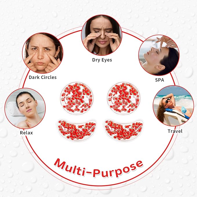 4PCS Gel Eye Ice Pack Set, Cold & Hot Compress, Reusable Cooling Gel Pads for Strain Relief, Relaxation, SPA and Sleep (4 Apples)