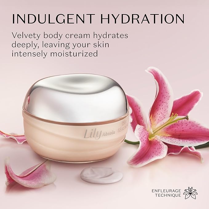 O BOTICARIO Lily Absolu Satin Hydrating Body Cream, 24 Hour Fragranced Body Butter for Dry Skin, 8.8 Ounce