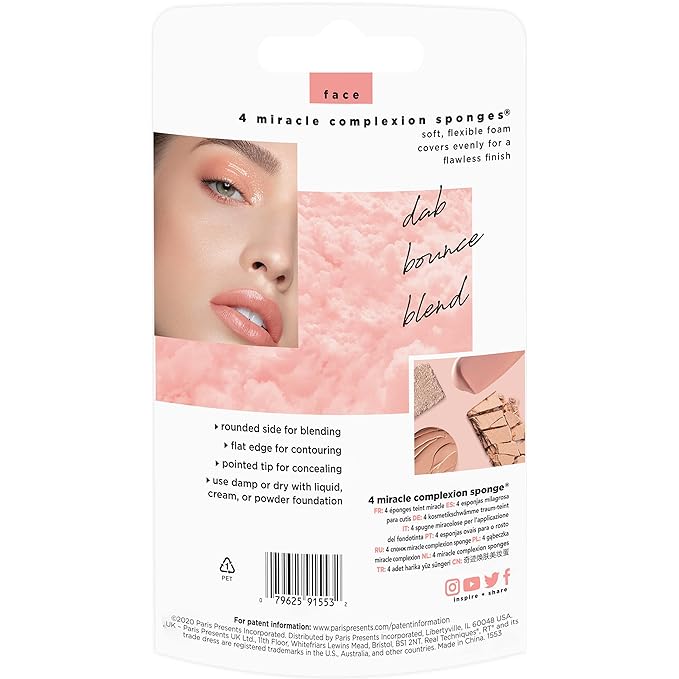 Real Techniques Miracle Complexion Sponge 4 Pack, Makeup Blending Sponges For Liquid & Cream Foundation & Skin Tints, Buildable Coverage, Natural, Dewy Base, Cruelty- Free, Latex-Free Foam
