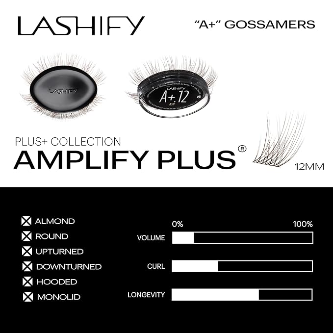 Lashify Amplify Plus+ 12mm Eyelash Extensions Refill in Ash Color, Easy DIY False Lashes for the Most Delicate, Natural and Long Lasting Look