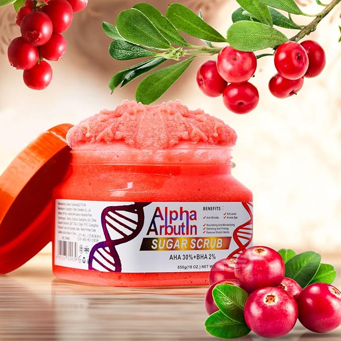 Alpha Arbutin Sugar Body Scrub, AHA + BHA, Anti-Acne, Anti-Wrinkle, Nourishing and Moisturizing Formula (2)