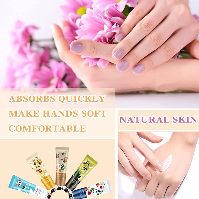 5 Pack Natural Fruit Fragrance Hand Cream for Dry Hands,Moisturizing Hand Care Cream Hand Lotion Travel Gift Set,Travel Size Hand Lotion Set for Men and Women-30ml