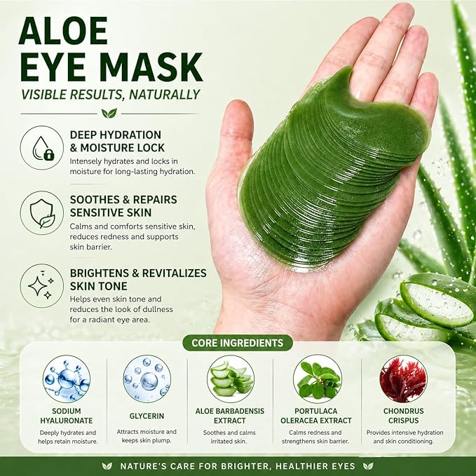 Under Eye Patches, 30 Pairs Aloe Vera Eye Mask for Dark Circles, Puffy Eyes, Wrinkles,Skincare for Women and Men