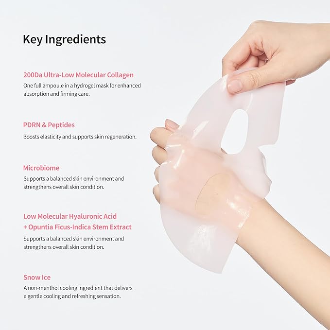I.st Pink Collagen Hydrogel Face Mask, Ampoule-Infused Korean Sheet Mask, Cooling Hydration, Firm-Looking Glow, 1.12 Oz x 5ea
