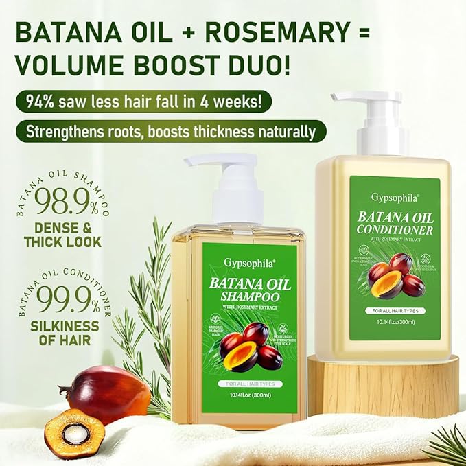 Batana Oil Shampoo and Conditioner, Hair loss and Batana Oil for Hair Growth Shampoo, Sulfate-Free for Both Men and Women 10.14 oz
