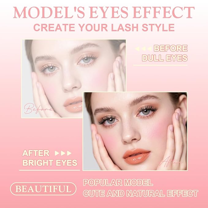 Lash Clusters Stella Wispy DIY Lash Extension 8-16mm Natural Eyelash Clusters D Curl Individual Eye Lashes Invisible Band False Eyelashes Cluster Eyelash Extensions Thin Clear Band