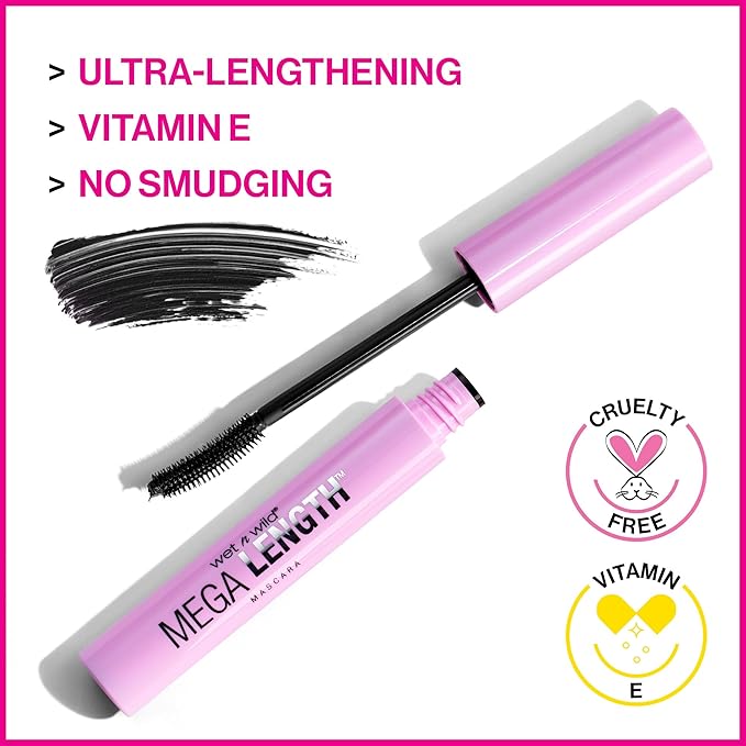 wet n wild Mascara - Lengthening, Vitamin E Enriched, Precision Comb Brush, Cruelty-Free, Gluten-Free, Sulfate-Free & Vegan - Very Black