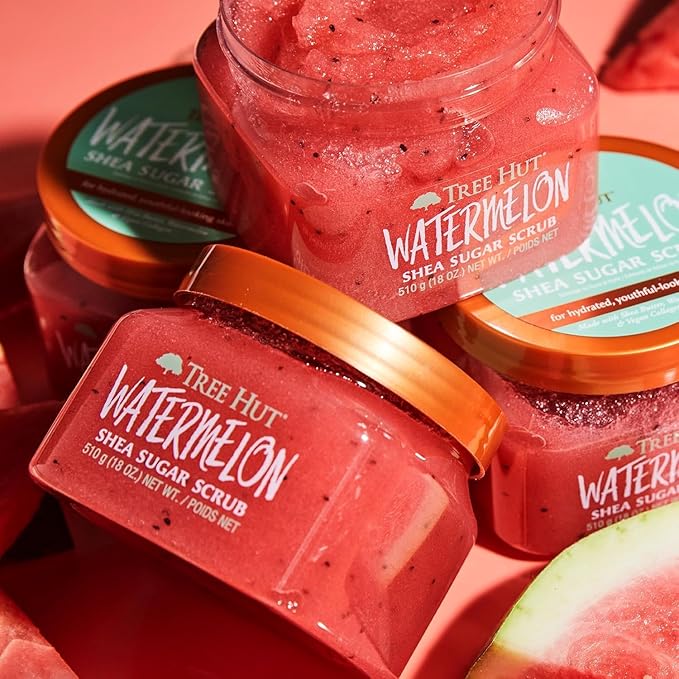 Tree Hut Watermelon Body Scrub, Exfoliating & Hydrating Sugar Scrub with Shea Butter & Essential Oils, Smooth Skin, Body Exfoliator For All Skin Types, Self Care Gifts for Women, Vegan, 18 Oz
