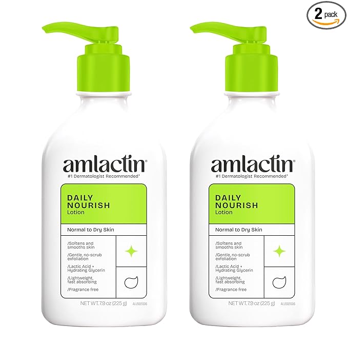 AmLactin Daily Moisturizing Lotion for Dry Skin, 7.9 oz Pump Bottles (Twin Pack), 2-in-1 Moisturizer Body Lotion with 12% Lactic Acid, Dermatologist-Recommended (Packaging May Vary)