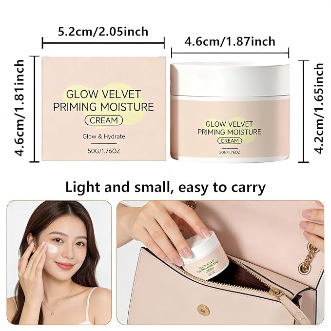 Glow Velvet Priming Moisture Cream – Korean Pore Blurring & Makeup Gripping Primer, Velvety Face Primer to Hydrate and Lock Makeup All Day, Moisturizer for All Skin Types including Mature Skin