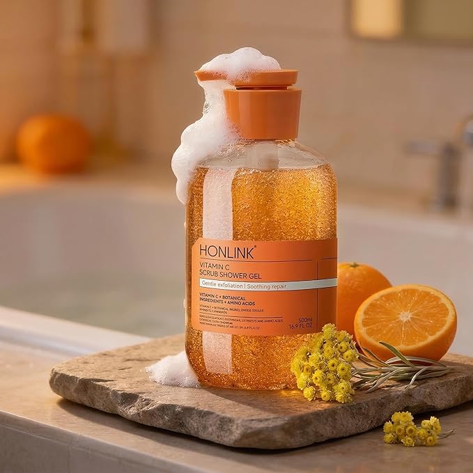 Vitamin C Exfoliating Body Wash – Gentle Shower Gel with Pecan Shell Powder, Amino Acids & Botanical Extracts – Hydrating & Smoothing Body Cleanser for Daily Use, 16.9 Fl Oz