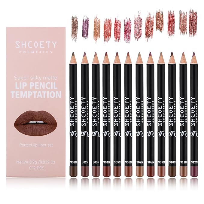 SHCOETY 24 Pcs Matte Lip Liner Set, 2 Packs Waterproof Longwear Lip Pencils, High Pigmented Smooth Lip Makeup (SH012X + SH012NX)