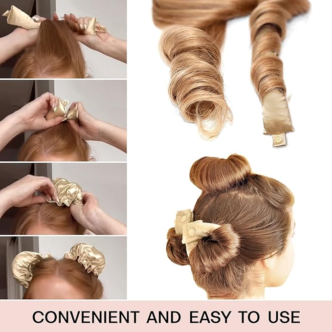 Satin Heatless Hair Curler 3Sets/6PCS, Flexi Rod for All Hair Types, No Heat Curlers to Sleep In - C-3Sets-Golden