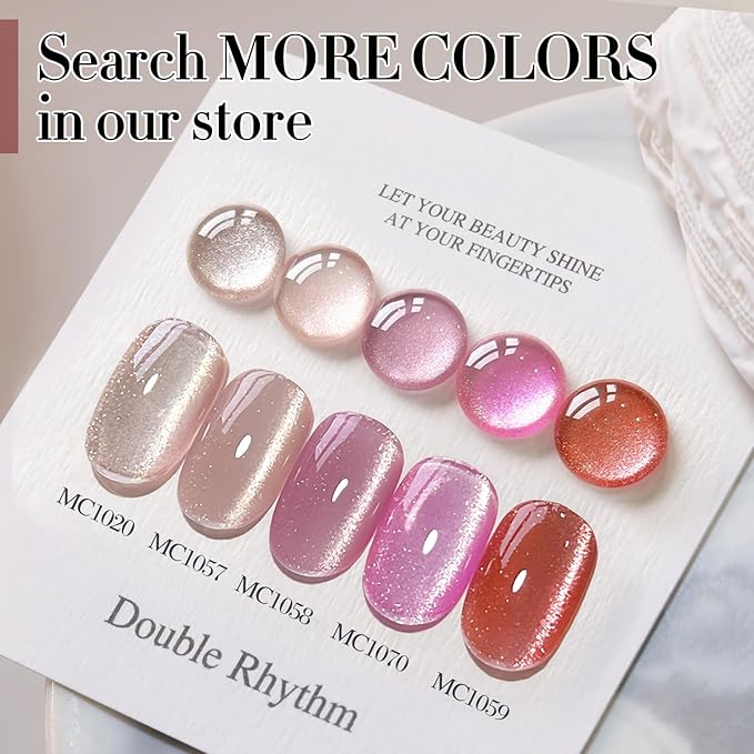 Double Rhythm Cat Eye Gel Polish with Magnet 15ML Holographic Glitter Shimmer Color 0.5 OZ Magnetic Salon DIY at Home (Champagne Nude-MC1020)