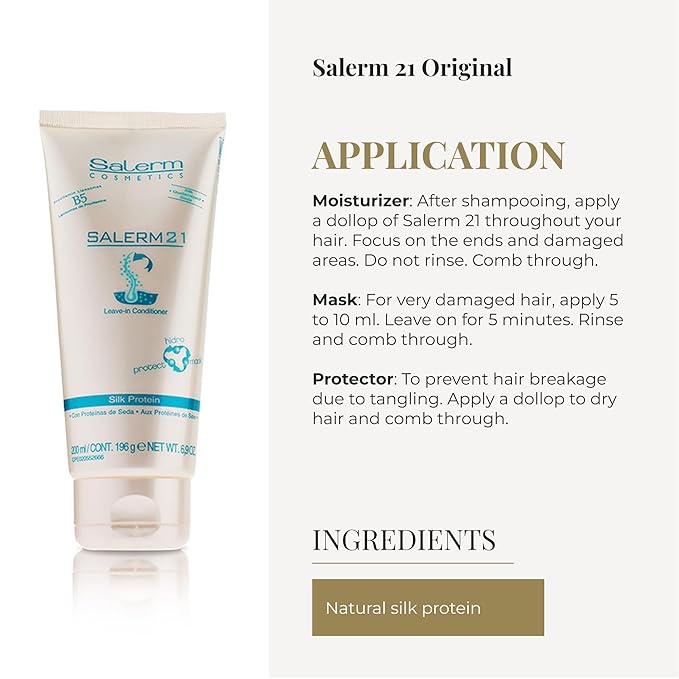 SALERM - Instant Hair Conditioner 21 Silk Protein - 200 ml - Leave-In or Rinse-Out Conditioner - with Silk Proteins - Heat Protector and Hydrating