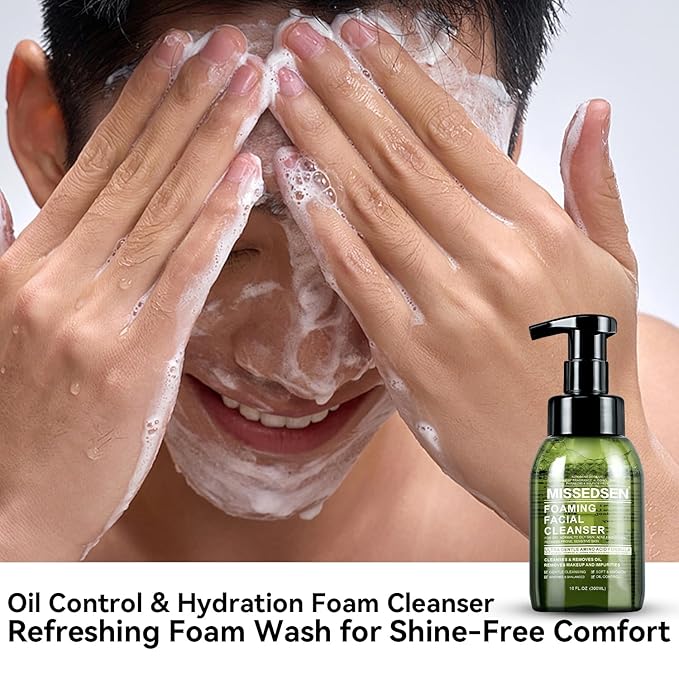 Mens Face Wash Foaming Cleanser for Men Vitamin B5 Deep Pore Cleansing for Acne, Oily, Sensitive, all Skin Types Soap-Free Fragrance-Free Colorant-Free Gentle Daily Face Wash 10 oz