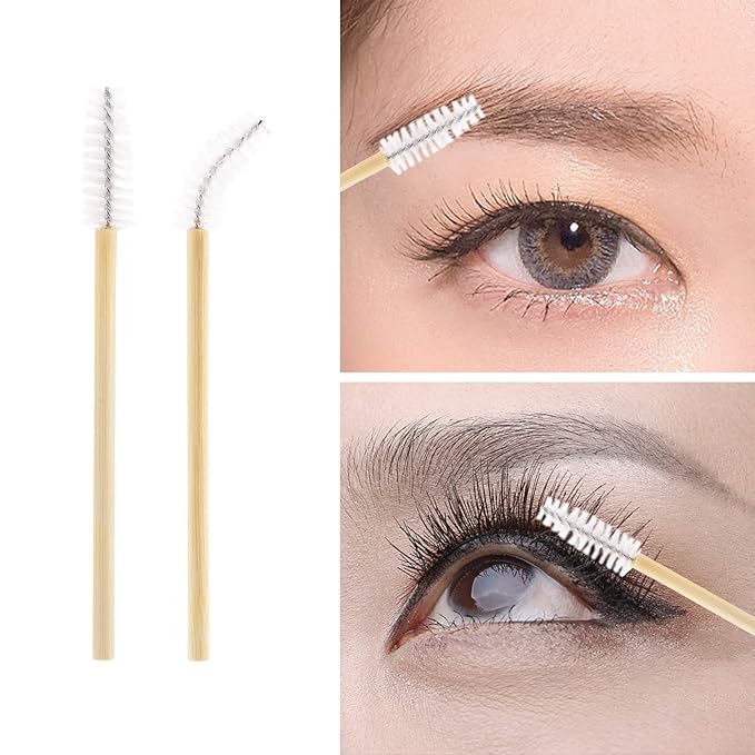 100 Pcs Disposable Mascara Wands, Bamboo Spoolies Brush for Eyelash Extensions, Spooly Eyelash Eyebrow Brushes Lash Wand Applicator Makeup Kits, White