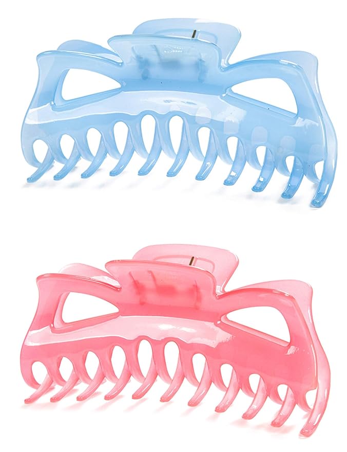 Thick Hair Super Large Clips Crystal Plastic Claw Clamps Hairgrips Clips Accessories for Women, 2 pack. (C)