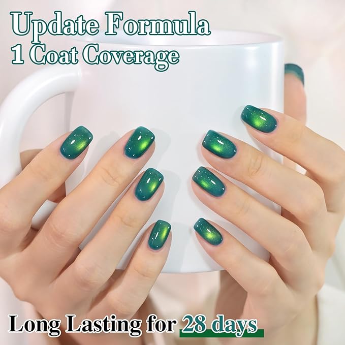 Double Rhythm 15ML Jelly Glass Cat Eye Gel Polish with Magnet Holographic Glitter Shimmer Translucent Sheer Color Salon Soak Off Magnetic Nail at Home (Mint Blue-MC1306)