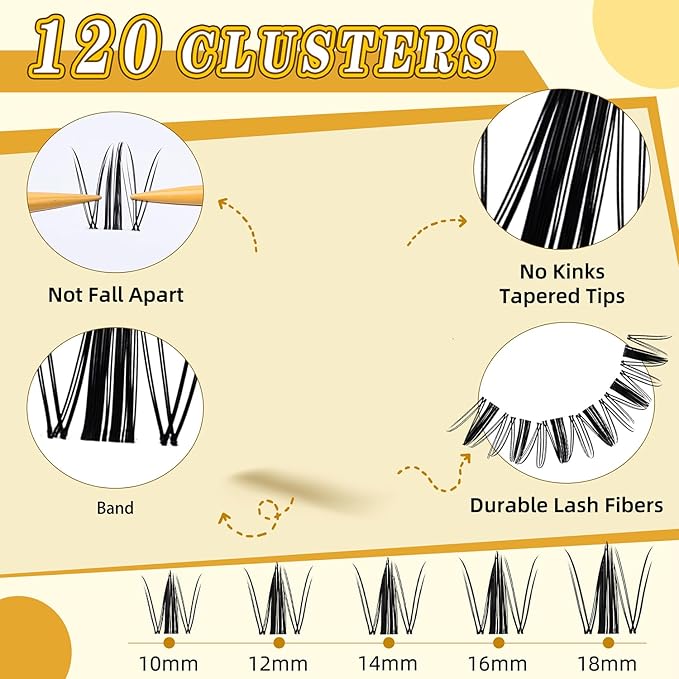 Lash Clusters Invisible Band 10-18mm Manga Lash Clusters D Curl Individual Clusters Eyelash Extensions Fairy Wispy Eye Lashes DIY Lash Extensions at Home (LF06 Lashes Only)
