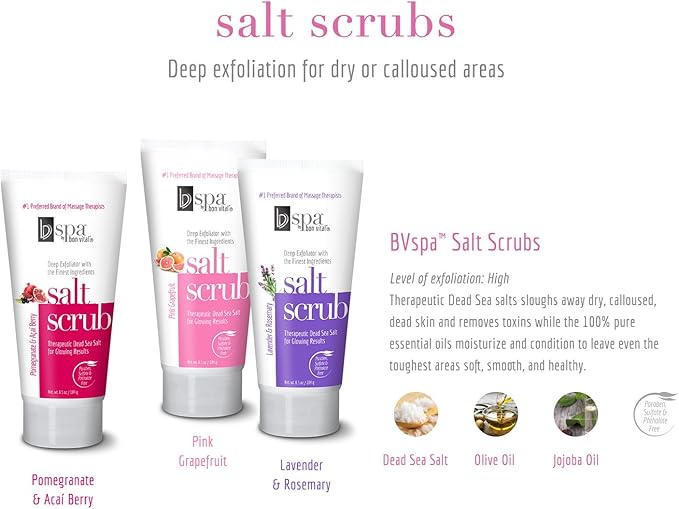 Bon Vital' BV Spa Exfoliating Salt Scrub Glows, Pink Grapefruit Body Scrub to Repair Dry Skin, Exfoliant Made with Dead Sea Salt, Jojoba, Olive, & Safflower Oil, Anniversary Gift for Women