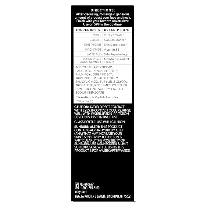Olay Regenerist Chemical Peel for Face, Overnight Face Peel Mask, Anti-Aging Skin Care, Night Serum, For Fine Lines & Dark Spots, Fragrance-Free, Hexa-Repair Peptide & Lactic Acid, 1.0oz