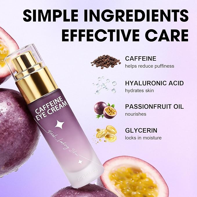 Caffeine Eye Cream for Puffiness & Dull Eyes, Helps Brighten & Smooth Under Eye Area, Lightweight Daily Eye Cream with Hyaluronic Acid for a Fresh, Well-Rested Look