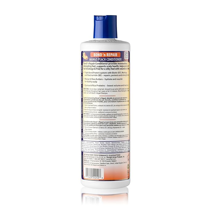 Mane ’n Tail Bond ’n Repair Conditioner, Moisturizing Detangling Conditioner for Damaged Hair, Anti-Breakage & Frizz Control, Triple Bond Repair with Biotin, Moringa & Niacinamide, Mango Peach 11.2 fl