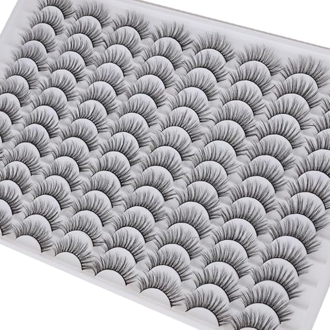 Azenlo False Eyelashes 48 Pairs Faux Mink Lashes 9-17mm Wispy Lashes 3D Fluffy Cat Eye Lashes Pack Bulk Wholesale Strip Lashes(style 48-020)