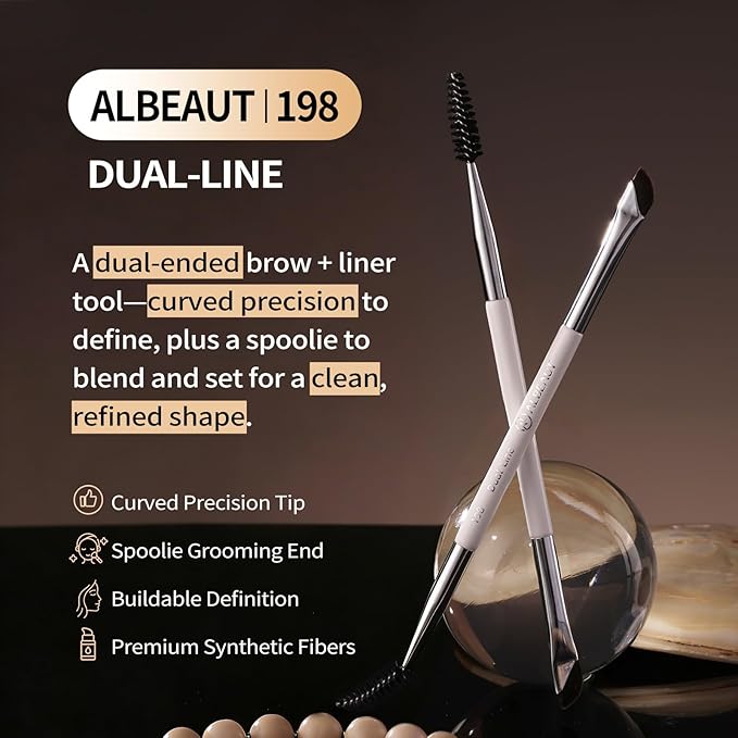 Albeaut Dual Eyeliner Brush Brow Brush, Precision Eye Makeup Applicator For Powder/Liquid/Cream Formula, Ultra-thin Eyeliner Brush Synthetic Bristles (198 Dual-Line)